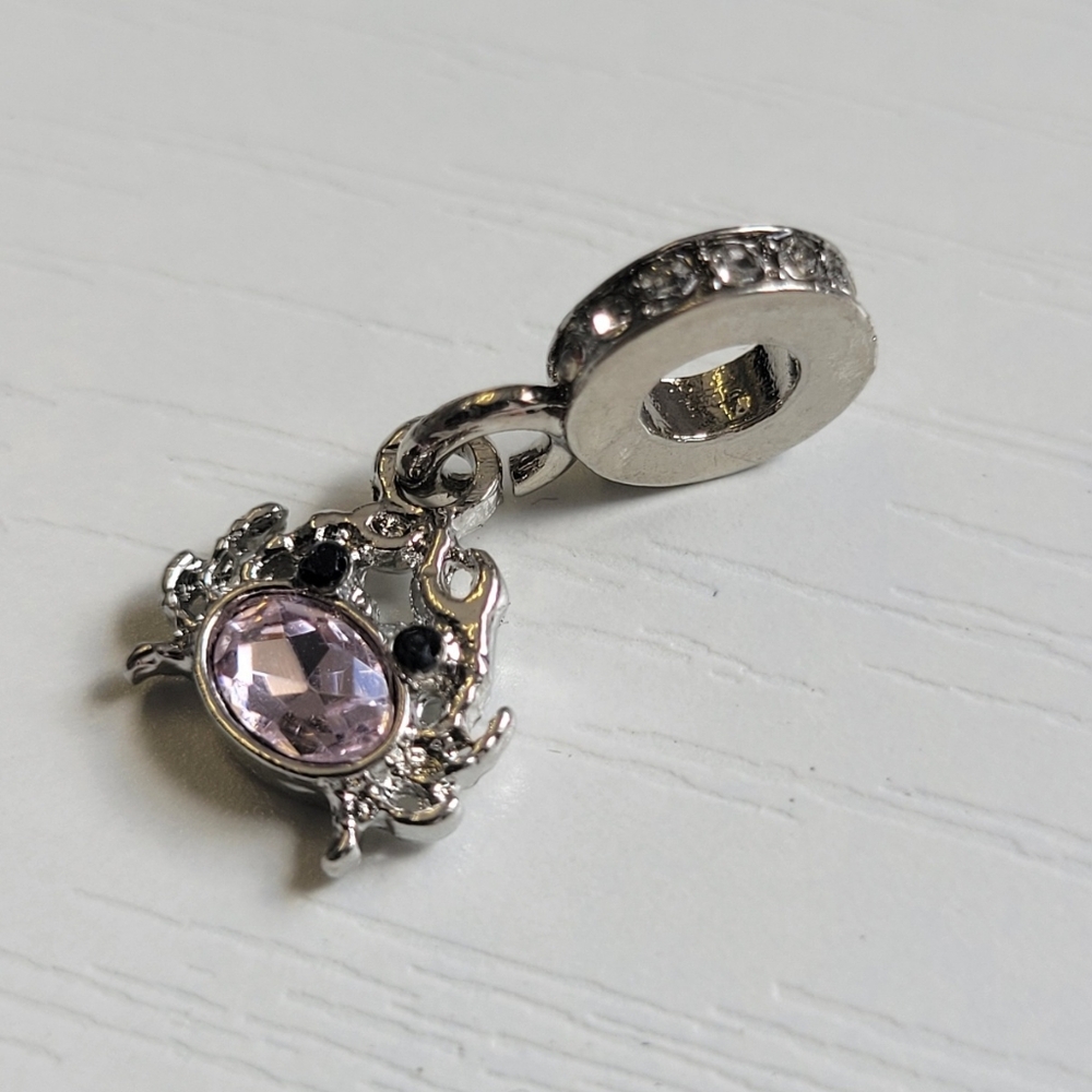 New For Pandora Or Troll Charm Bracelet Peach Pink Crab Dangle Charm Rhinestones - Picture 4 of 5